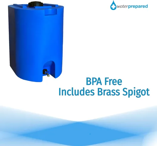 Vista 4 de WaterPrepared - Tanque de almacenamiento de agua potable de plástico apilable con canillas, 55 galones, azul - Contenedor portátil de hidratación
