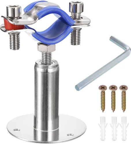 Vista 8 de uxcell Soporte de tubería de acero inoxidable para montaje en pared, soporte de tubería de montaje en techo, correa de tubo de abrazadera ajustable