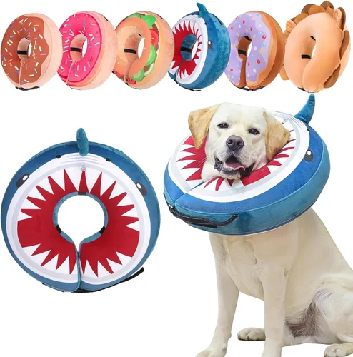 Vista 11 de BEAUTYZOO - Collar inflable suave para perros y gatos, alternativa a conos postoperatorios, con forma de donut, para evitar lamidos, color rosa