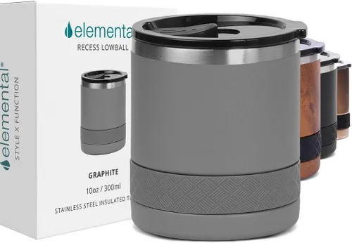 Vista 26 de Elemental Juego de 2 vasos de acero inoxidable de triple pared de 10 onzas con tapa de Tritan no rota, vaso de whisky aislado, taza de café aislada