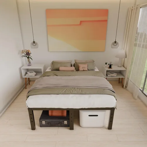 Vista 16 de Base de cama tamaño Queen de 12 pulgadas, no necesita somier, base de colchón de plataforma de metal resistente con listones de acero