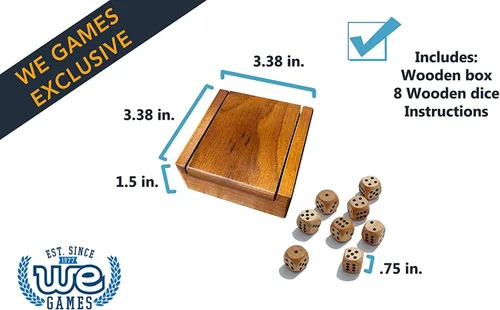 Vista 2 de WE Games Caja de dados de madera con 8 dados de madera redondeados - Instrucciones para 10 juegos de dados
