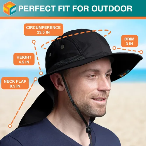 Vista 4 de SUN CUBE Sombrero de sol para hombre, sombrero de pesca de ala ancha, cubierta de solapa para el cuello, para hombres, mujeres, senderismo, camping