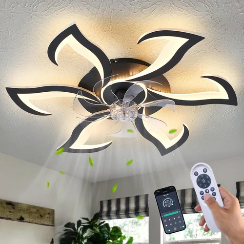Vista 18 de Yfrest Ventilador de techo moderno con luz y control remoto, ventiladores de techo de perfil bajo con luces, ventilador de techo de montaje 10