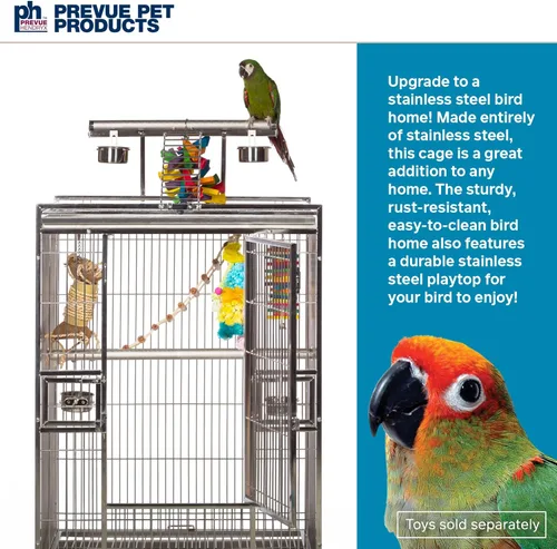 Vista 2 de Prevue Pet Products Jaula de acero inoxidable para pájaros, acero inoxidable, mediana