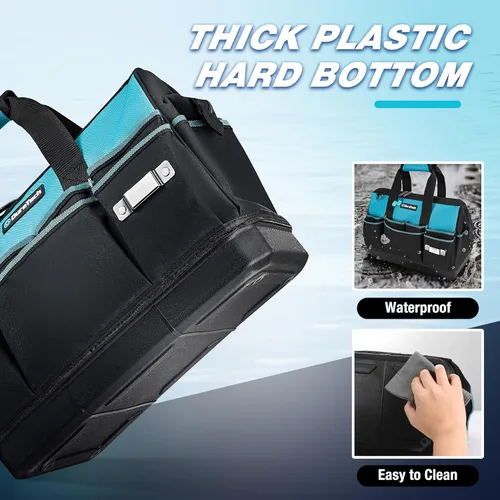Vista 3 de DURATECH Bolsa de herramientas de 16 pulgadas resistente con fondo duro impermeable, bolsa organizadora de herramientas de boca ancha abierta con 18