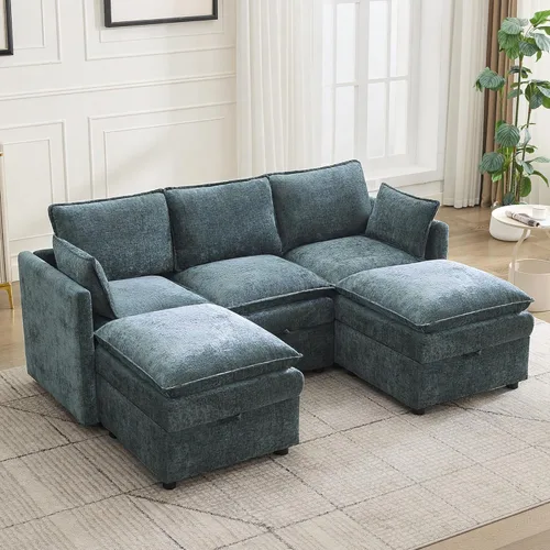 Vista 35 de Cloud - Sofá modular de 3 plazas de 80 pulgadas con otomana de almacenamiento, sofá de almacenamiento tapizado con asiento profundo, sofá