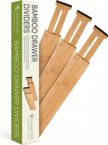 Homemaid Living Organizador de cajones de bambú ajustable y expandible - Separadores de cajones ideales para cocina, tocador, dormitorio y baño