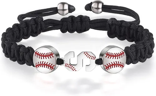 Pulseras de béisbol, regalos para hombres, atletas de jersey, hechas a mano, trenzadas, ajustables, pulseras de letras iniciales, regalos
