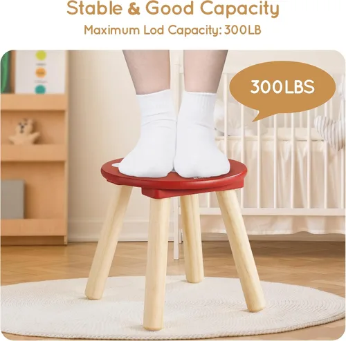 Vista 13 de Beright Taburete de madera para niños, taburete para niños, mesa sensorial perfecta a juego, taburete resistente de 9 pulgadas con cuatro patas
