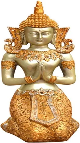 LQX Escultura de mesa, figuritas coleccionables, estatua de Buda tailandés, arrodillada, decoración de meditación, escultura de resina, dorado, S