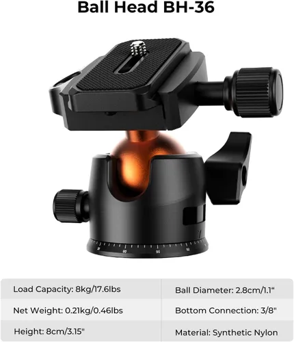 Vista 10 de K&F CONCEPT 64 pulgadas/163 cm Trípode de cámara, Trípode ligero de viaje al aire libre para DSLR con cabeza de bola de 360 grados, capacidad