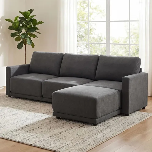 Vista 17 de Sofá modular de 79 pulgadas para sala de estar pequeña, sofá moderno en forma de L con otomana, juego de sofá de felpilla de 3 piezas para muebles
