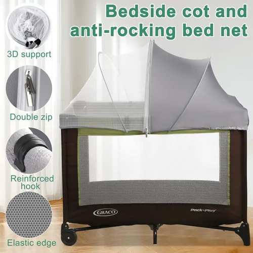 Vista 5 de Pack N Play - Cubierta para tienda de campaña y toldo para moisés, mosquitera transpirable medio opaca con cremallera de 2 vías para cuna, cuna