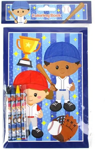Vista 5 de TINYMILLS Juego de libros para colorear de béisbol con 12 libros para colorear y 48 crayones de béisbol, suministros de fiesta de cumpleaños, bolsa