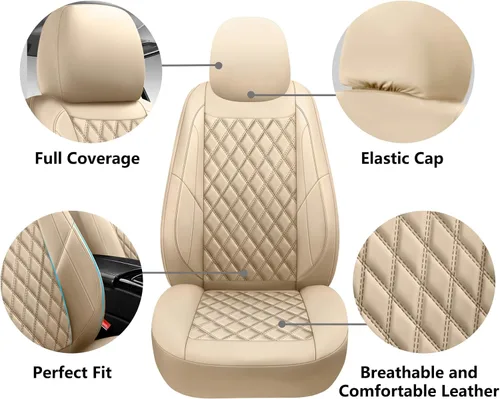 Vista 3 de Fundas de Asiento de Coche de Cuero Premium Par de Asientos Delanteros, Ajuste Universal para Coches, Camiones y SUV, Cojín de Asiento de Coche