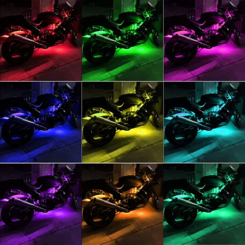 Vista 2 de 6 unidades de luces LED para motocicleta, impermeables, RGB multicolor, efecto de neón brillante, atmósfera, lámparas subterráneas, control remoto