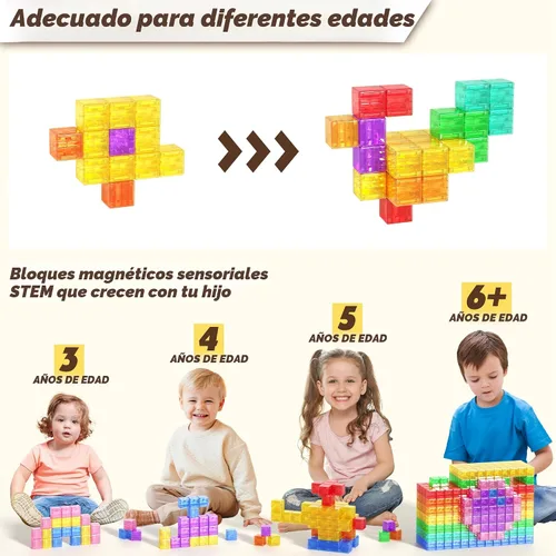 Vista 6 de Apluses Bloques magnéticos para niños, cubos de construcción magnéticos de juguete para educación sensorial STEM para autismo, educación preescolar
