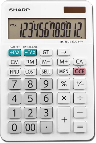 Sharp Electronics EL-334TB Twin Power calculadora de 10 dígitos con soporte tipo atril, Blanco