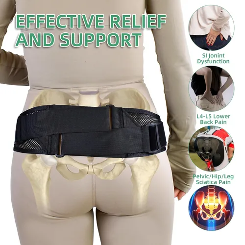Vista 6 de Cinturón de espalda y cadera sacroilíaca para mujeres y hombres, cinturón estrecho de soporte lumbar de malla transpirable que alivia el dolor