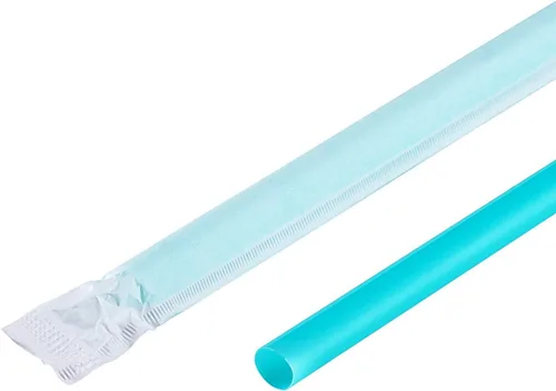 Vista 3 de Karat C9075(Aqua) Pajitas gigantes de 9 pulgadas (0.315 in) envueltas en papel - Aqua (caja de 2500)