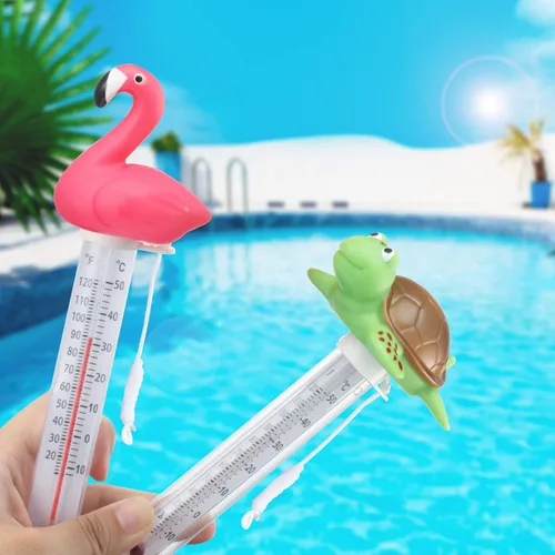 Vista 6 de 2 Packs Floating Pool Thermometer, Flamingo & Turtle Design Large Size Easy Accurate Readings for Water Temperature, Shatter Resistant with String