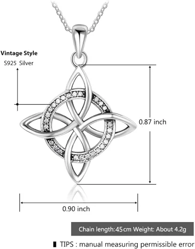 Vista 3 de Collar con colgante de nudo celta de plata de ley 925, joyería de moda para mujer, cadena Rolo de 18 pulgadas