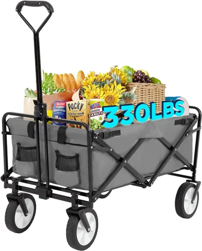 Vista 9 de Carro plegable de jardín plegable con tabla de mesa plegable, ruedas universales para camping, picnic, eventos al aire libre, color negro