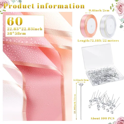 Vista 2 de Outus 60 hojas de papel de regalo para ramo de flores, impermeable, con 60 mariposas 3D, 100 alfileres de flores, 2 rollos de cinta, suministros