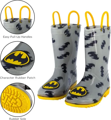 Vista 8 de DC Comics Botas de lluvia para niños Batman con forro suave extraíble para nieve