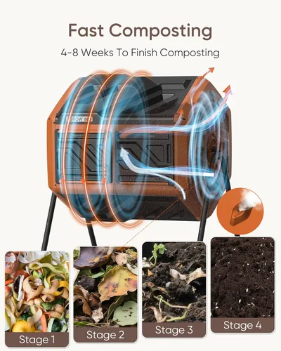 Vista 7 de THEGROW'ING Contenedor de compostaje actualizado de 43 galones para exteriores, compostador giratorio de montaje rápido, compostador de doble