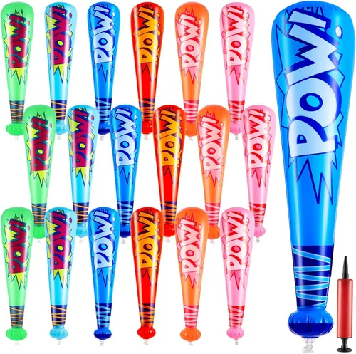 Vista 9 de WILLBOND 18 bates inflables de béisbol de 17 pulgadas a granel, regalos de fiesta de béisbol, premios de carnaval, inflable, juguete inflable con 1