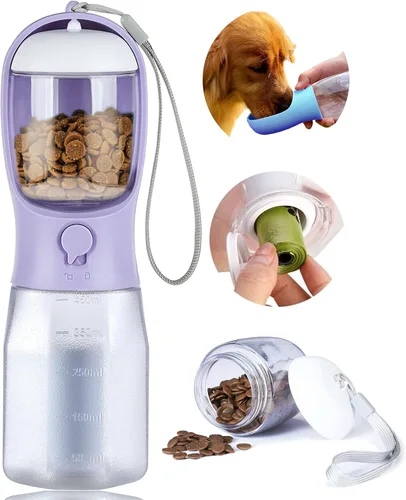 Vista 24 de Botella de agua para perros con contenedor de alimentos, dispensador de agua portátil para perros para mascotas para caminar al aire libre