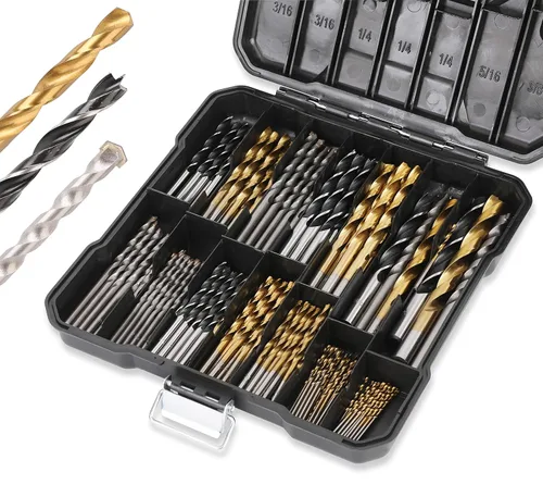 PLATINUMEDGE Juego de brocas multiuso de 140 piezas, 88 brocas de titanio con giro 26 brocas de mampostería para ladrillo, concreto 26 brocas de