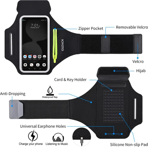 Vista 8 de Brazalete para correr con funda para auriculares y ranura para tarjetas, soporte para teléfono para iPhone 17 16 15 14 Pro Max Plus Galaxy S25 S24