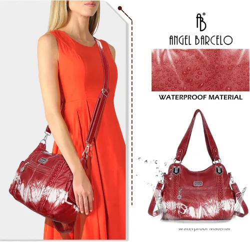 Vista 228 de Angel Barcelo - Bolsa de hombro amplia para mujer, diseño Hobo, cuero lavado