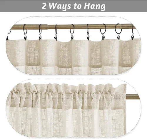 Vista 102 de RYB HOME Cortinas Cortas de Lino con Cenefas Swag - Niveles Semitransparentes para la Parte Superior de Ventanas, Decoración del Hogar con Filtrado
