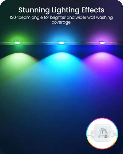 Vista 7 de Luces permanentes para exteriores, 50 pies RGB y aleros blancos con 30 luces LED, aplicación/control remoto, IP65 impermeable, cadena de luces