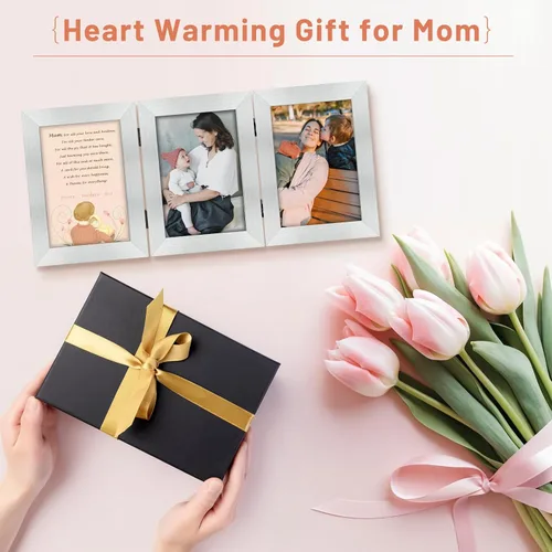 Vista 147 de Golden State Art - Marco decorativo con bisagras para mesa, escritorio, 3 aberturas verticales, con cristal real