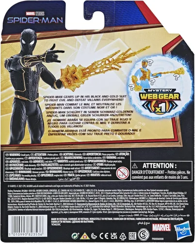 Vista 4 de Marvel Spider-Man 6-Inch Mystery Web Gear Black and Gold Suit Spider-Man Action Figure, Includes Mystery Web Gear Armor Accessory and Character