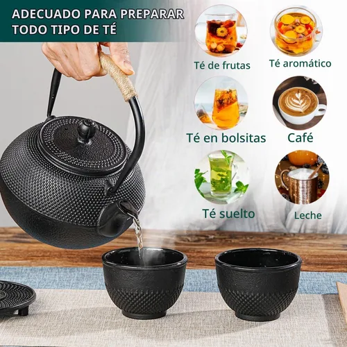 Vista 6 de Tetera japonesa de hierro fundido Sungmor - Tetera tradicional Tetsubin con infusor de acero inoxidable, tetera de hojas sueltas que retiene