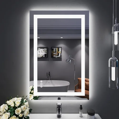 Vista 64 de LOAAO Espejo de baño LED de 60 x 40 pulgadas con luces, antiniebla, regulable, retroiluminado + iluminado frontal, espejo de tocador de baño