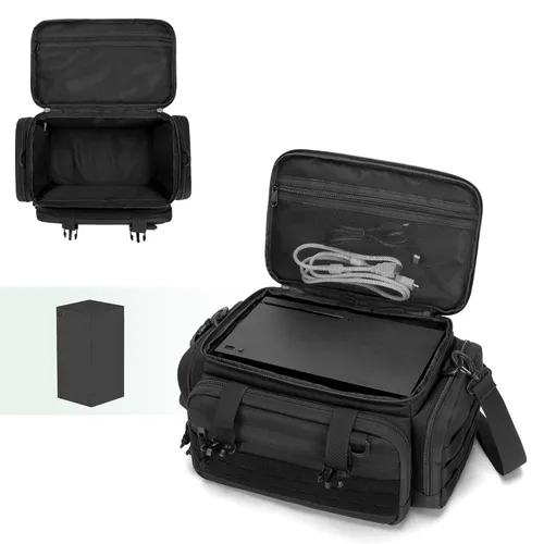 Vista 7 de Tactical Console Carrying Case Compatible with Xbox Series XS, Protective Travel Bag with Multiple Pockets for Controllers, Discs, Cables and Other
