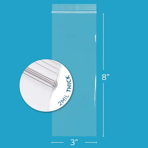 Vista 23 de Bolsas con cremallera de 2 x 8 pulgadas de largo, paquete de 100 bolsas de plástico transparente con cierre con cremallera, 2 mil de grosor, bolsas