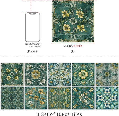Vista 84 de Alwayspon Adhesivo para azulejos de pared moriscos para despegar y pegar, calcomanías de vinilo autoadhesivas para azulejos de cocina y baño, 4 x 4