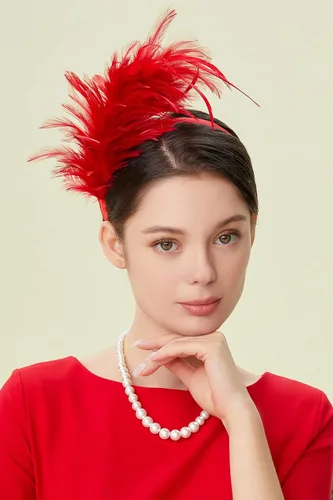 Vista 3 de BABEYOND Tocado de los años 20 Gatsby con plumas para tocado de Kentucky Derby para cóctel boda fiesta de té rojo