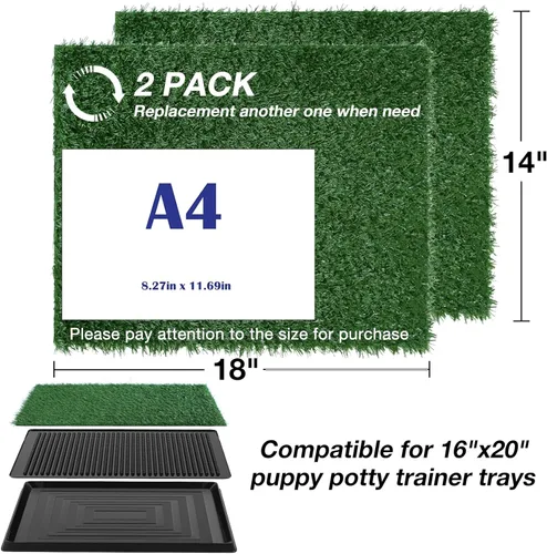 Vista 5 de GLOBREEN Alfombrilla de pasto artificial para cachorros para entrenamiento de orinal de perros, 18 x 14 pulgadas, 2 unidades, reutilizable, alto