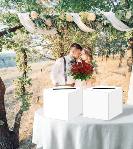 Vista 6 de SietDESEO Caja de tarjetas blanca de 2 piezas, soporte para tarjetas de regalo para boda, recepción, baby shower, despedida de soltera, suministros