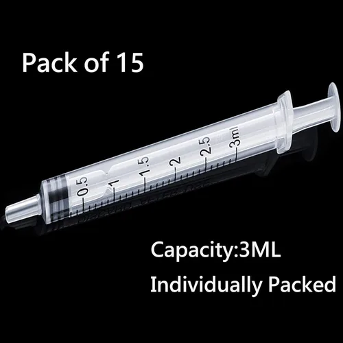 Vista 3 de Paquete de 20 jeringas de plástico de 0.1 fl oz y 3 cc con medición, sin aguja, envuelta individualmente sellada para rellenar y medir líquidos