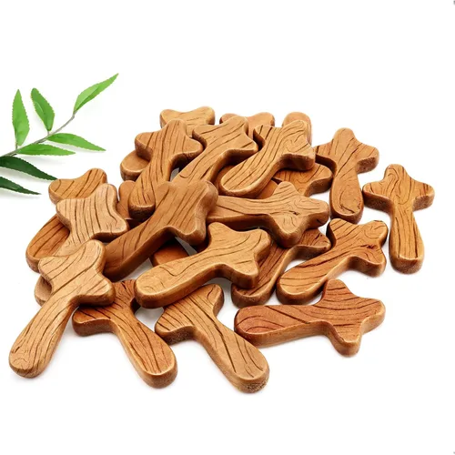 24 cruces de madera a granel, bolsillo de oración de mano, cruz de pino, pascua, cruz de mano, Jesús, aferrado, regalo religioso y cristiano para la